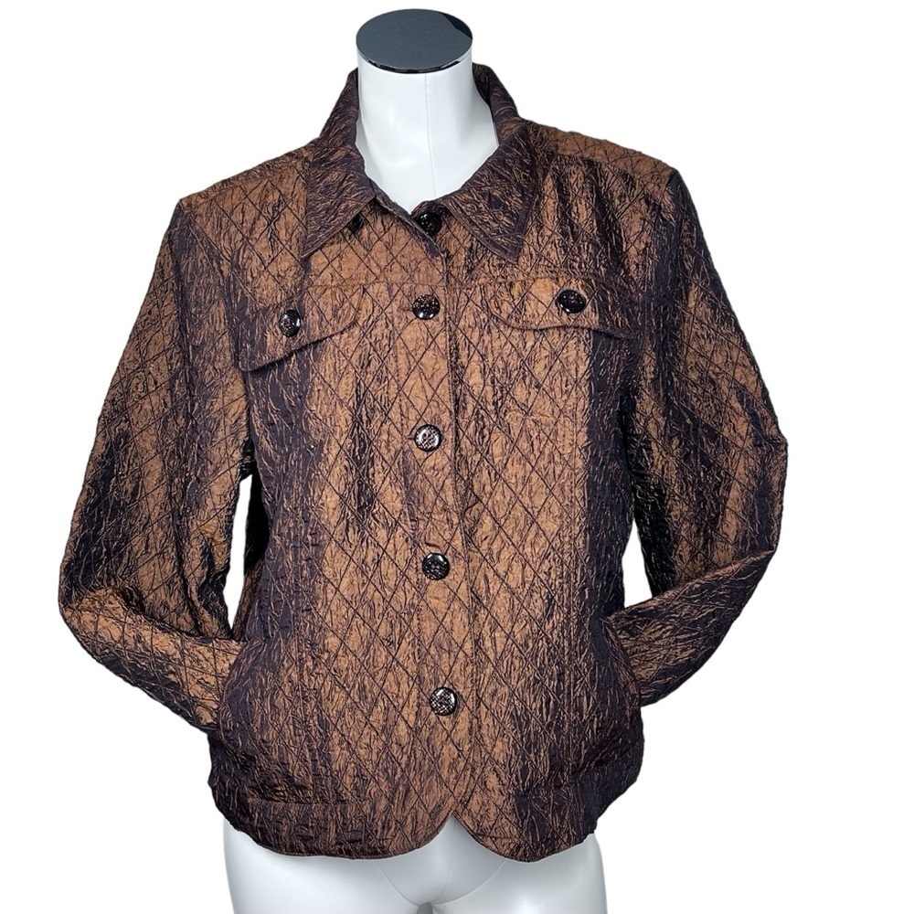 COLDWATER CREEK Copper Brown Diamond Quilted Button Front Jacket Size L